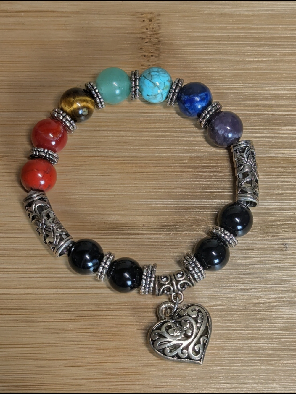 Multicolor Beaded Heart Charm Bracelet - Women Jewelry
